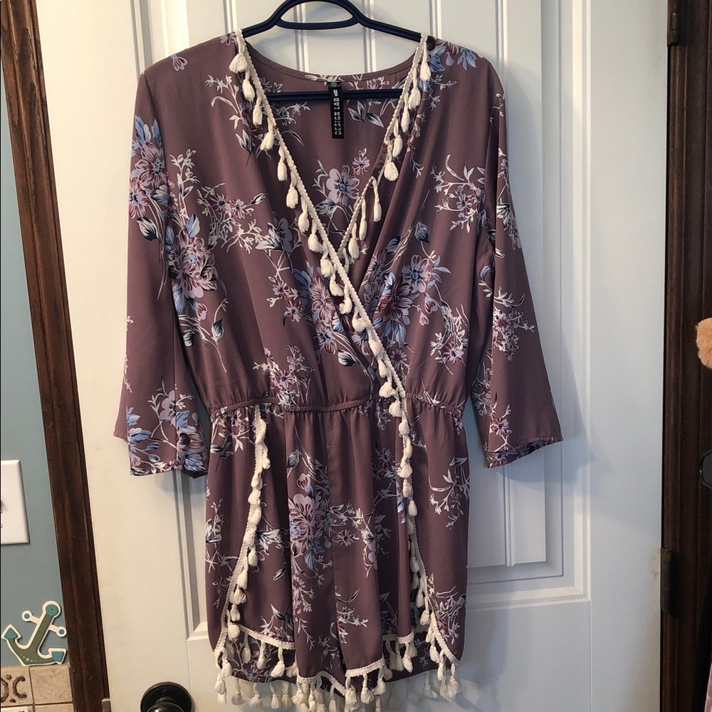 Design Lab Lord & Taylor Mauve Floral Tassel Wrap Romper